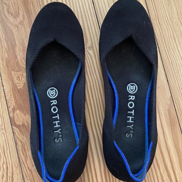 Womens Rothys The Flat, Black Solid - Picture 1 of 3
